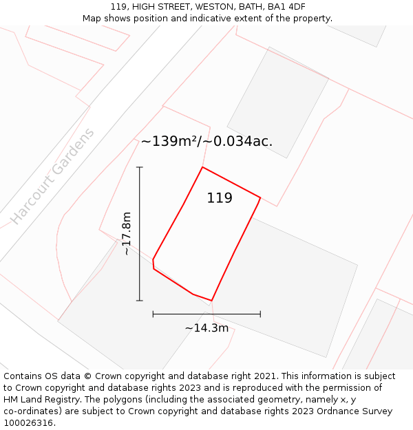 119, HIGH STREET, WESTON, BATH, BA1 4DF: Plot and title map