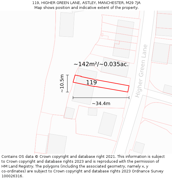 119, HIGHER GREEN LANE, ASTLEY, MANCHESTER, M29 7JA: Plot and title map