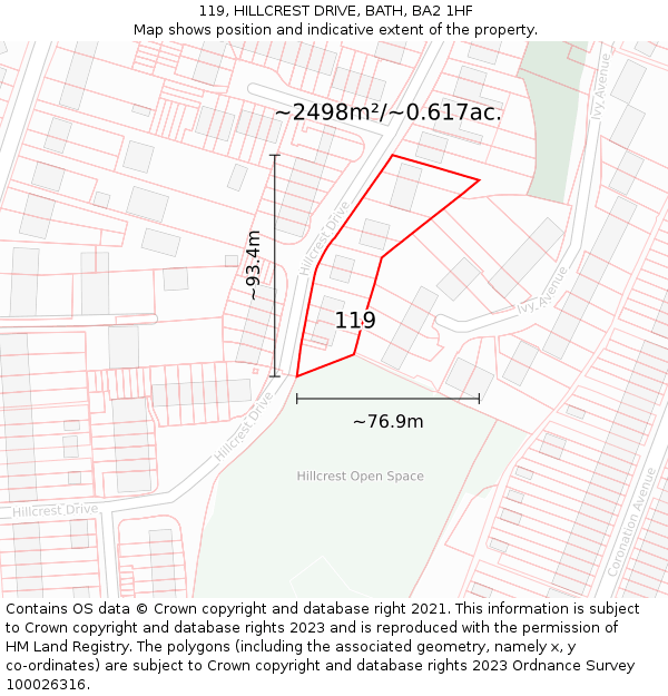 119, HILLCREST DRIVE, BATH, BA2 1HF: Plot and title map