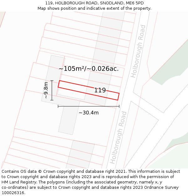 119, HOLBOROUGH ROAD, SNODLAND, ME6 5PD: Plot and title map