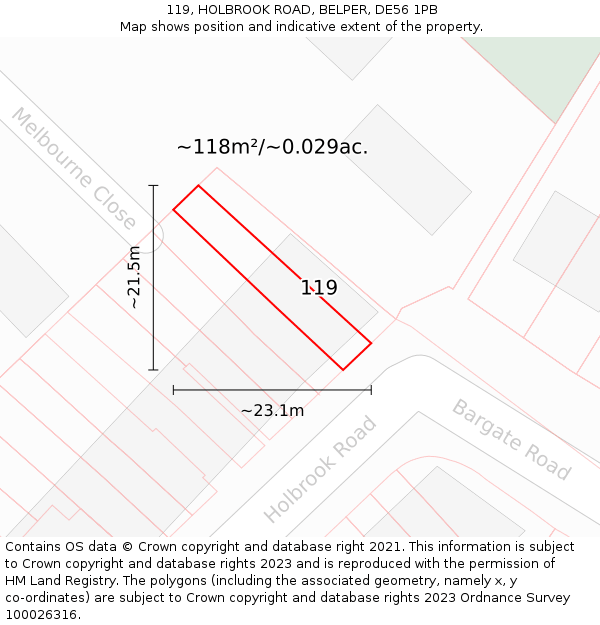 119, HOLBROOK ROAD, BELPER, DE56 1PB: Plot and title map