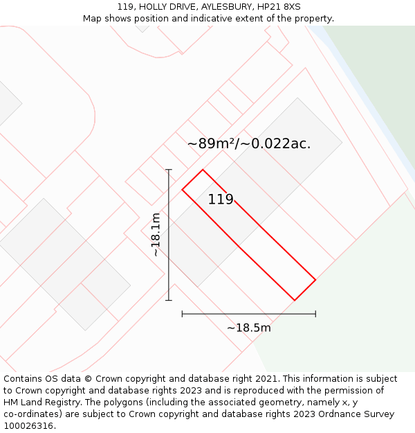 119, HOLLY DRIVE, AYLESBURY, HP21 8XS: Plot and title map