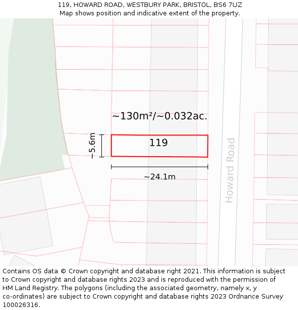 119, HOWARD ROAD, WESTBURY PARK, BRISTOL, BS6 7UZ: Plot and title map