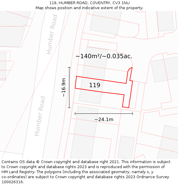 119, HUMBER ROAD, COVENTRY, CV3 1NU: Plot and title map