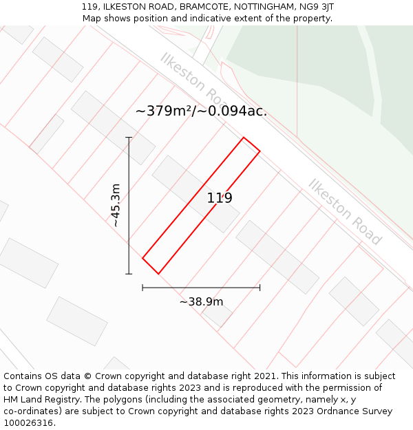119, ILKESTON ROAD, BRAMCOTE, NOTTINGHAM, NG9 3JT: Plot and title map