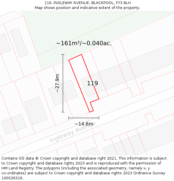 119, INGLEWAY AVENUE, BLACKPOOL, FY3 8LH: Plot and title map