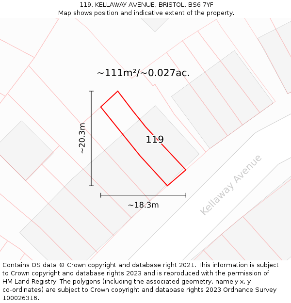 119, KELLAWAY AVENUE, BRISTOL, BS6 7YF: Plot and title map