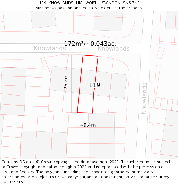 119, KNOWLANDS, HIGHWORTH, SWINDON, SN6 7NE: Plot and title map