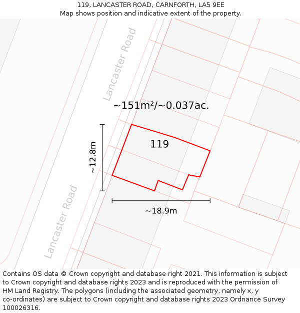 119, LANCASTER ROAD, CARNFORTH, LA5 9EE: Plot and title map