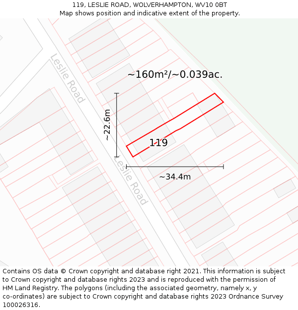 119, LESLIE ROAD, WOLVERHAMPTON, WV10 0BT: Plot and title map