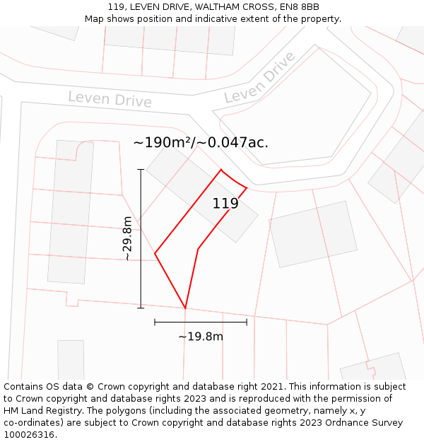 119, LEVEN DRIVE, WALTHAM CROSS, EN8 8BB: Plot and title map