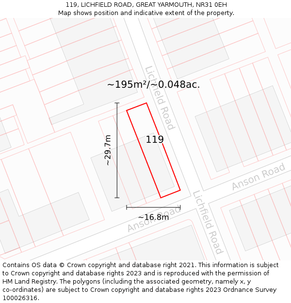 119, LICHFIELD ROAD, GREAT YARMOUTH, NR31 0EH: Plot and title map