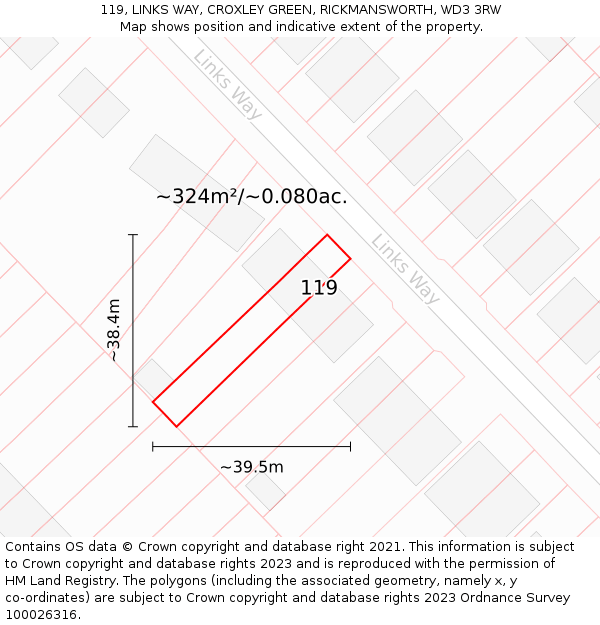 119, LINKS WAY, CROXLEY GREEN, RICKMANSWORTH, WD3 3RW: Plot and title map