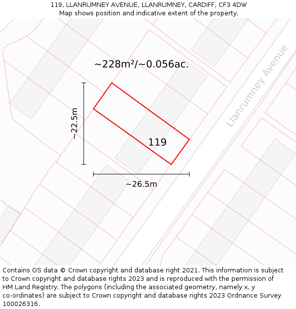 119, LLANRUMNEY AVENUE, LLANRUMNEY, CARDIFF, CF3 4DW: Plot and title map