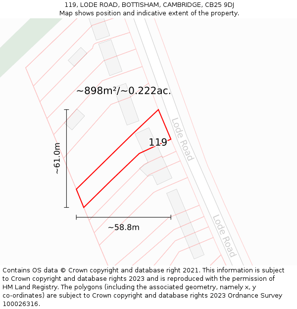 119, LODE ROAD, BOTTISHAM, CAMBRIDGE, CB25 9DJ: Plot and title map