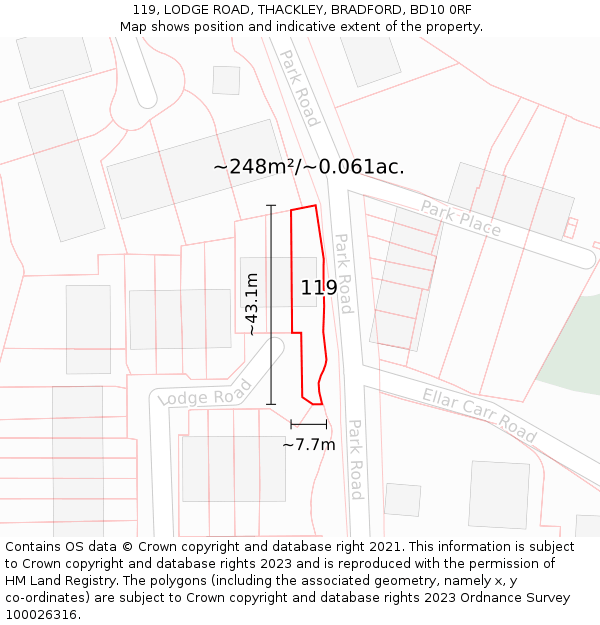 119, LODGE ROAD, THACKLEY, BRADFORD, BD10 0RF: Plot and title map