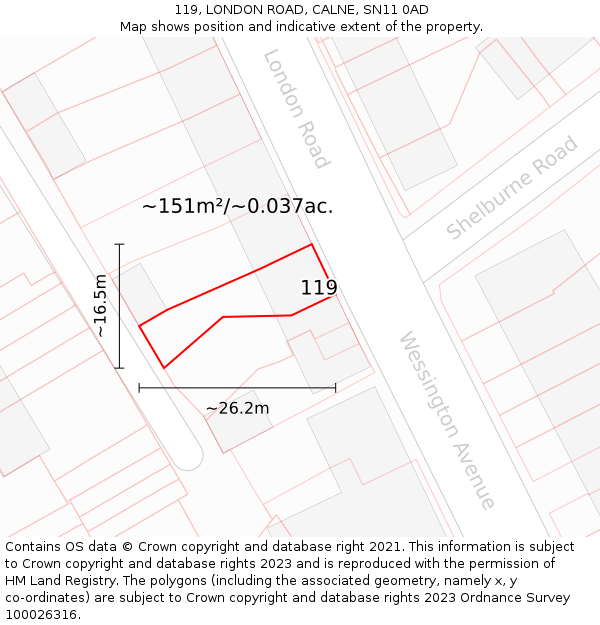 119, LONDON ROAD, CALNE, SN11 0AD: Plot and title map