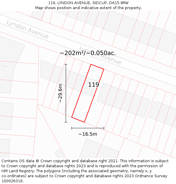 119, LYNDON AVENUE, SIDCUP, DA15 8RW: Plot and title map