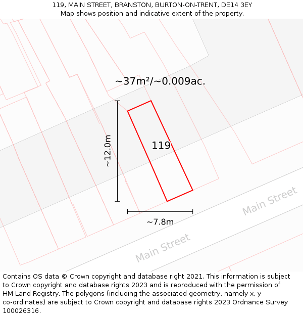 119, MAIN STREET, BRANSTON, BURTON-ON-TRENT, DE14 3EY: Plot and title map