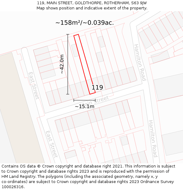119, MAIN STREET, GOLDTHORPE, ROTHERHAM, S63 9JW: Plot and title map