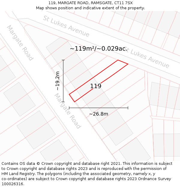 119, MARGATE ROAD, RAMSGATE, CT11 7SX: Plot and title map