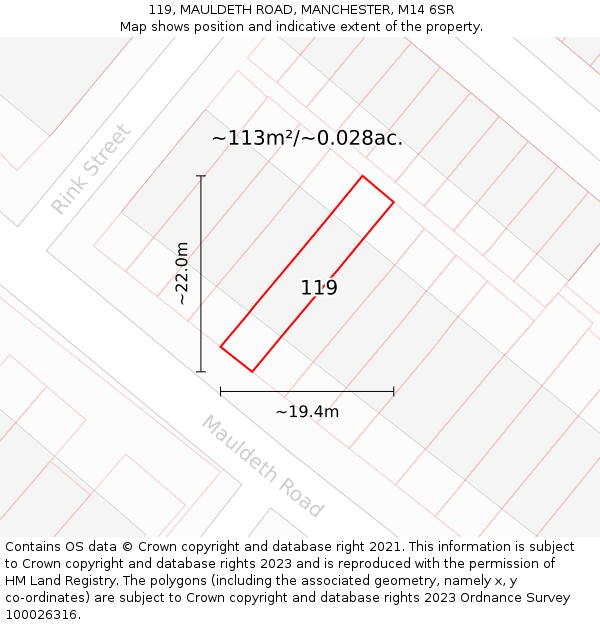 119, MAULDETH ROAD, MANCHESTER, M14 6SR: Plot and title map