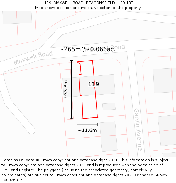 119, MAXWELL ROAD, BEACONSFIELD, HP9 1RF: Plot and title map