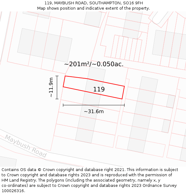 119, MAYBUSH ROAD, SOUTHAMPTON, SO16 9FH: Plot and title map