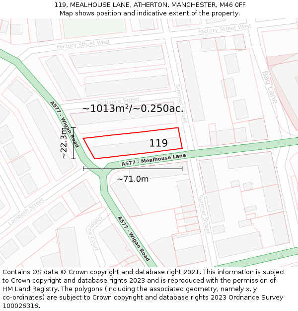 119, MEALHOUSE LANE, ATHERTON, MANCHESTER, M46 0FF: Plot and title map