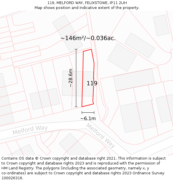 119, MELFORD WAY, FELIXSTOWE, IP11 2UH: Plot and title map