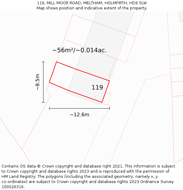 119, MILL MOOR ROAD, MELTHAM, HOLMFIRTH, HD9 5LW: Plot and title map