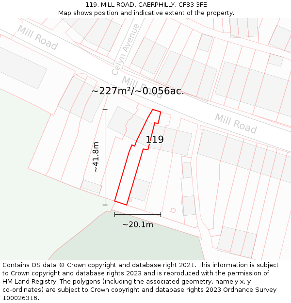 119, MILL ROAD, CAERPHILLY, CF83 3FE: Plot and title map