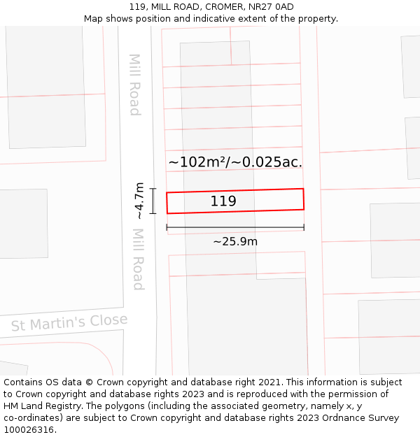 119, MILL ROAD, CROMER, NR27 0AD: Plot and title map
