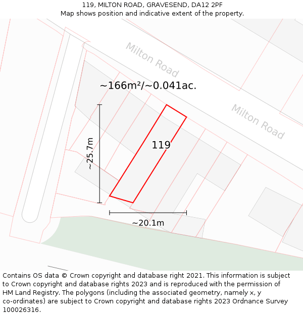 119, MILTON ROAD, GRAVESEND, DA12 2PF: Plot and title map