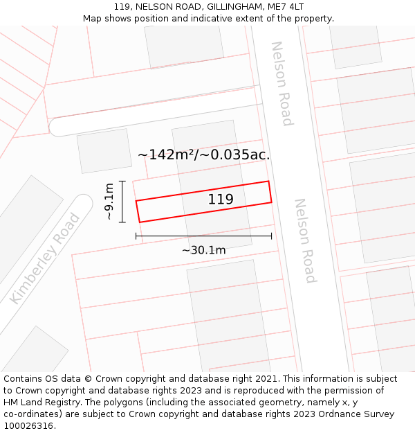 119, NELSON ROAD, GILLINGHAM, ME7 4LT: Plot and title map