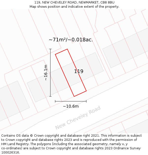 119, NEW CHEVELEY ROAD, NEWMARKET, CB8 8BU: Plot and title map