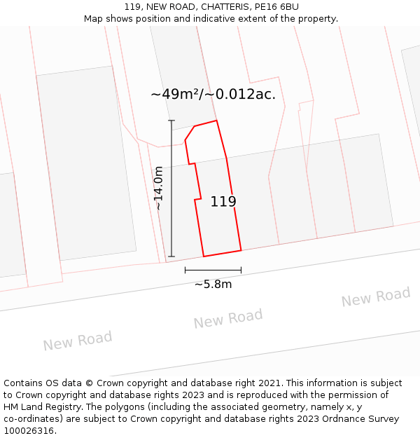 119, NEW ROAD, CHATTERIS, PE16 6BU: Plot and title map