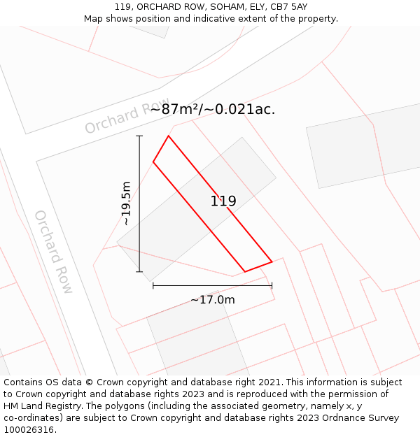 119, ORCHARD ROW, SOHAM, ELY, CB7 5AY: Plot and title map