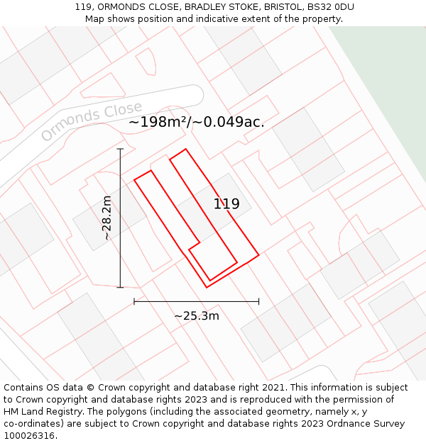 119, ORMONDS CLOSE, BRADLEY STOKE, BRISTOL, BS32 0DU: Plot and title map