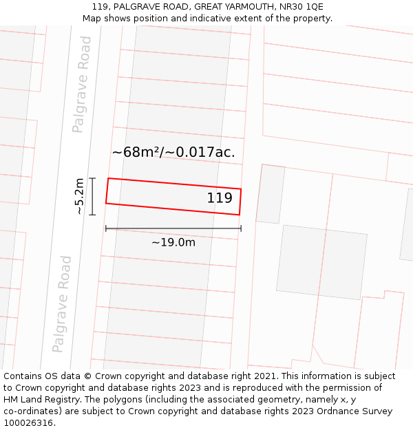 119, PALGRAVE ROAD, GREAT YARMOUTH, NR30 1QE: Plot and title map
