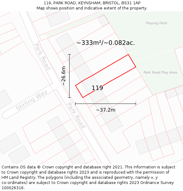 119, PARK ROAD, KEYNSHAM, BRISTOL, BS31 1AP: Plot and title map