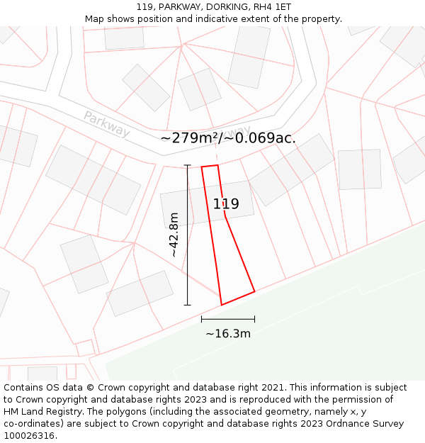 119, PARKWAY, DORKING, RH4 1ET: Plot and title map
