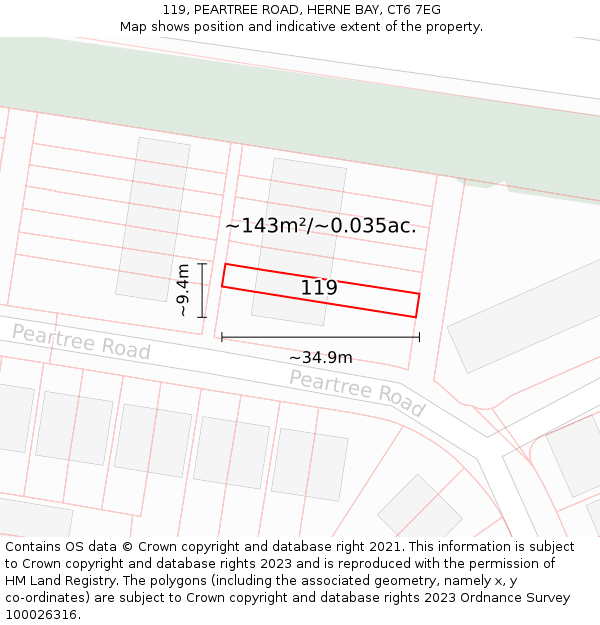119, PEARTREE ROAD, HERNE BAY, CT6 7EG: Plot and title map