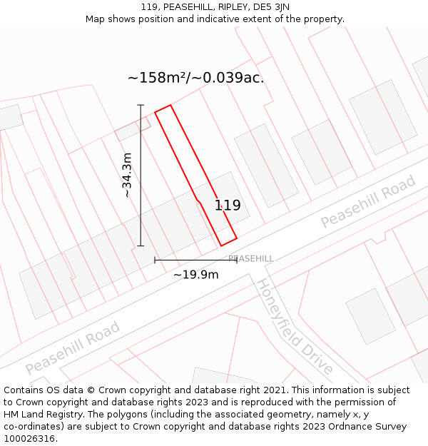 119, PEASEHILL, RIPLEY, DE5 3JN: Plot and title map