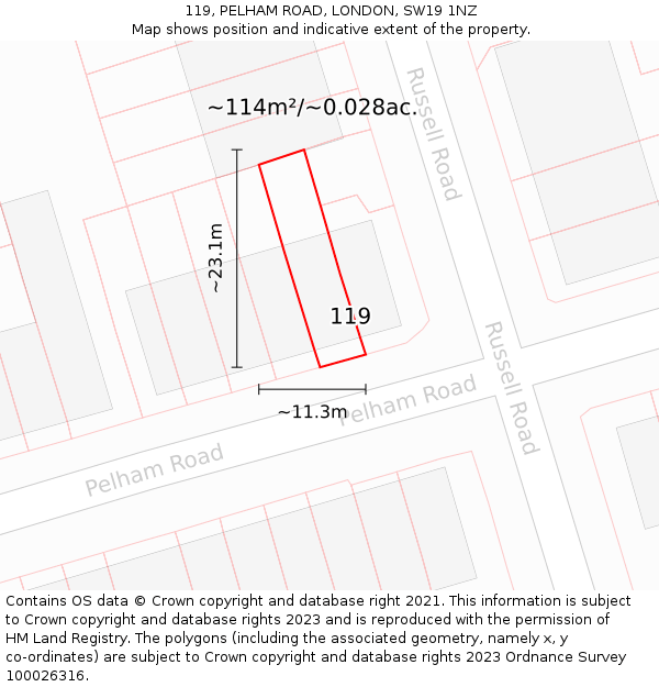 119, PELHAM ROAD, LONDON, SW19 1NZ: Plot and title map