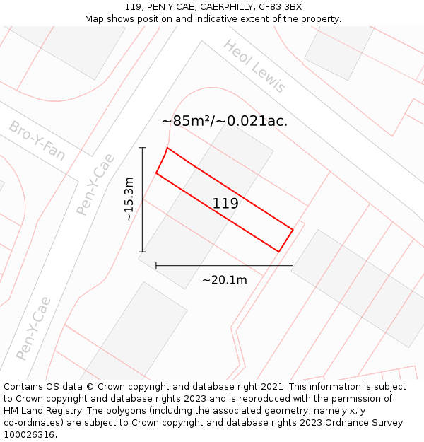 119, PEN Y CAE, CAERPHILLY, CF83 3BX: Plot and title map