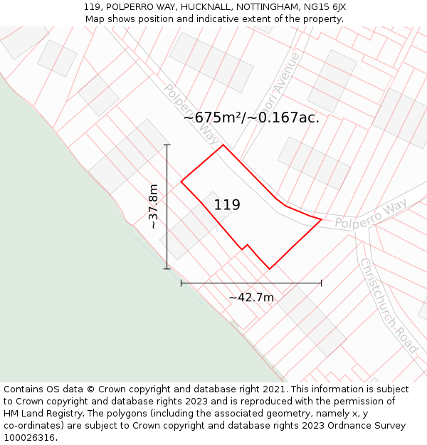 119, POLPERRO WAY, HUCKNALL, NOTTINGHAM, NG15 6JX: Plot and title map