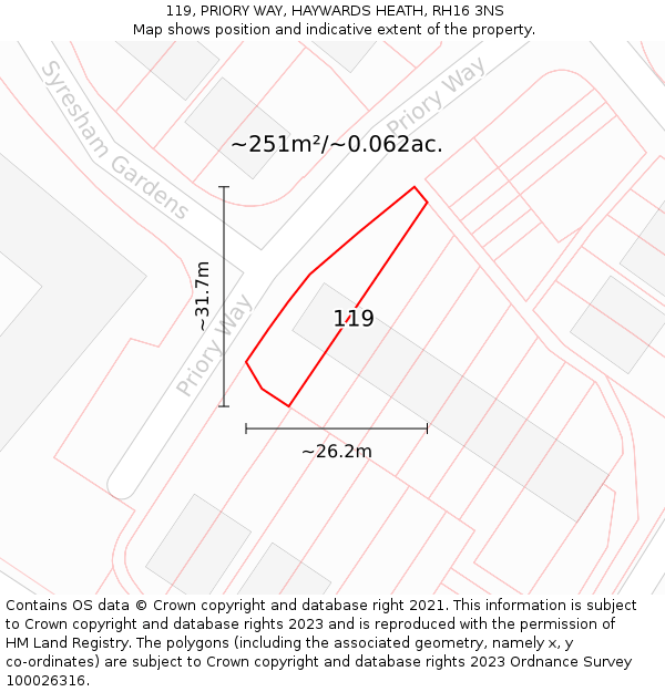 119, PRIORY WAY, HAYWARDS HEATH, RH16 3NS: Plot and title map