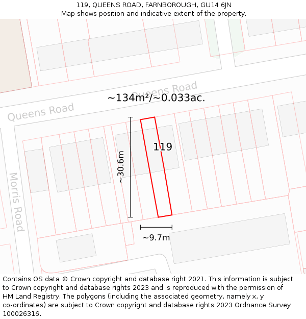119, QUEENS ROAD, FARNBOROUGH, GU14 6JN: Plot and title map