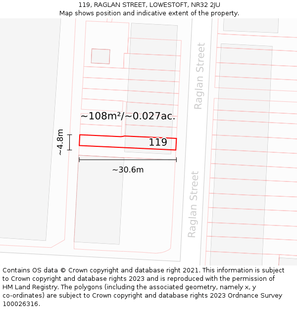 119, RAGLAN STREET, LOWESTOFT, NR32 2JU: Plot and title map